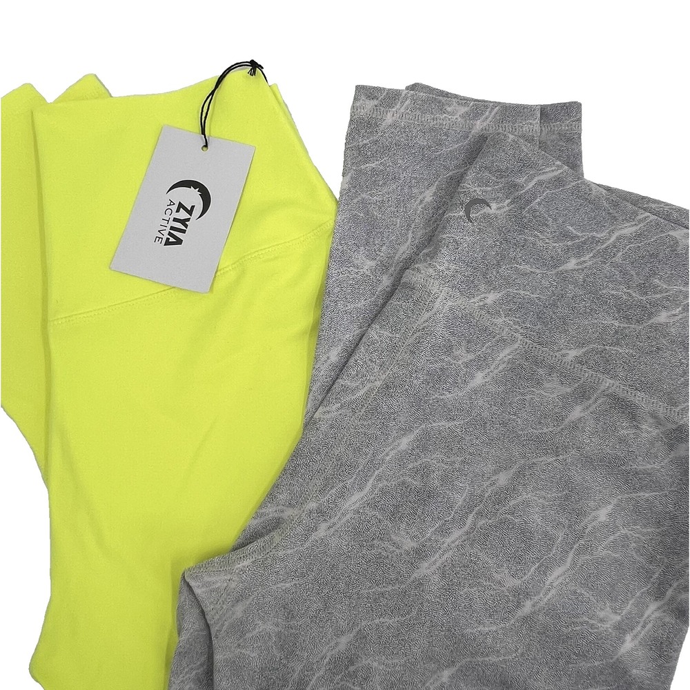 ZYIA ACTIVE Women's 8-10 LOT OF 2 Leggings-Ascend Neon Yellow NWT & Marbled Gray